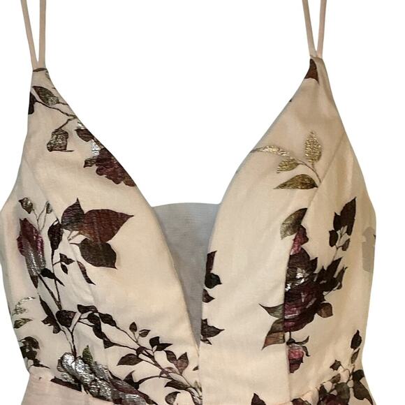 CRYSTAL DOLL Pink Metallic Floral Deep V-Neck Ball Gown Prom Bridesmaid Sz 3 - Picture 5 of 15